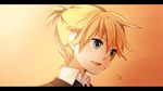  blonde_hair blue_eyes blush face kagamine_len letterboxed looking_away male_focus orange_(vocaloid) short_ponytail solo tama_(songe) vocaloid 