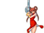  90s animated animated_png china_dress chinese_clothes dress lumpen mamono_hunter_youko mano_youko solo sword twintails weapon 
