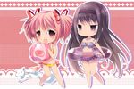  :d akemi_homura ball beachball bikini black_eyes black_hair chibi hairband halterneck innertube kaname_madoka kotoji kyubey long_hair mahou_shoujo_madoka_magica multiple_girls open_mouth pink_hair red_eyes short_hair smile swimsuit twintails 