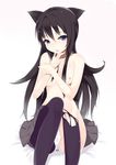  akemi_homura animal_ears bad_id bad_pixiv_id black_hair black_legwear blue_eyes blush breasts embarrassed long_hair looking_at_viewer mahou_shoujo_madoka_magica nipples panties pantyhose simple_background sitting skirt small_breasts soburi solo tears topless torn_clothes torn_legwear underwear white_panties 