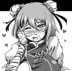  ;p bandages blush breasts bun_cover cum face facial ginji_(sakaki_summer) greyscale ibaraki_kasen large_breasts lowres monochrome one_eye_closed solo tongue tongue_out touhou 