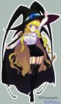  absurdres bad_id bad_pixiv_id black_legwear blonde_hair blue_eyes cape hat highres lilith_(yamibou) long_hair mary_janes shoes solo thighhighs very_long_hair witch_hat yami_to_boushi_to_hon_no_tabibito yu_li 