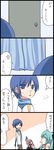  1girl 4koma bad_id bad_pixiv_id blue_eyes blue_hair book comic cookie food hatsune_miku highres kaito nase necktie translated twintails vocaloid 