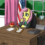  american_flag anthro anthrofied apple clipboard equine female flag fluttershy_(mlp) friendship_is_magic fruit green_eyes hair horse john_joseco mammal my_little_pony necktie phone photo picture picture_frame pink_hair pony president solo suit telephone 