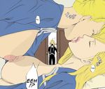  2girls blonde_hair breasts closed_eyes edward_elric eyes_closed fullmetal_alchemist kiss kissing lipstick love makeup multiple_girls nipples nipples_touching olivier_armstrong olivier_mira_armstrong riza_hawkeye yuri 