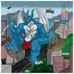  aaron claws digimon dragon exveemon face_markings fangs horns male markings muscles red_eyes reptile scalie solo spikes standing tail topless underwear wings xbuimonsama 