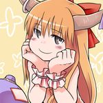  blush chin_rest hand_on_own_chin horns ibuki_suika long_hair myonde smile solo touhou 