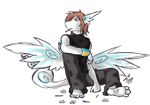  anthro arms black black_clothing blue blue_markings brown brown_hair candy clothing fluffy gift gift_art hair highlights hindpaw kyuushi lollipop looking looking_away male markings pants paws red_eye red_eyes sitting solo tail unknown_species wings zipperface 