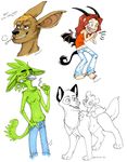  2007 anthro avian bird blonde_hair booga canine cigarette demon female feral green gryphon hair holly_massey likeshine long_hair male open_mouth pants red_hair short_hair smoking tail teeth topless wings 