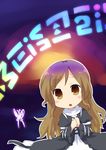  absurdres blush brown_hair chibi gradient_hair highres hijiri_byakuren long_hair multicolored_hair open_mouth purple_hair solo sorcerer's_sutra_scroll touhou two-tone_hair yamabuki_(yusuraume) yellow_eyes 