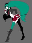 bad_id bad_pixiv_id boots full_body green_eyes green_hair hatsune_miku high_heels highres knee_boots long_hair necktie ranchuu_(akamusume) riding_crop shoes simple_background skirt solo thighhighs twintails very_long_hair vocaloid wristband 