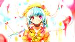  aqua_hair blush bow hat heart heco_(mama) long_hair original red_eyes smile solo 