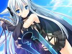  bloody_rondo blue_eyes game_cg gray_hair long_hair lynette_vance makita_maki skirt sky weapon 