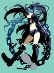  black_hair black_rock_shooter black_rock_shooter_(character) boots chain fire hidaka_fuuro long_hair midriff scar solo twintails 