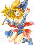  blush breasts cleavage dark_magician_girl duel_monster heart hearts highres smile wink yu-gi-oh! yuu-gi-ou_duel_monsters 