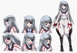  ahoge belt belt_buckle black_footwear boots buckle character_sheet closed_eyes expressions eyepatch frown full_body grey_hair infinite_stratos infinite_stratos_academy_uniform kurashima_tomoyasu laura_bodewig long_hair long_sleeves looking_at_viewer multiple_views official_art open_mouth pants production_art puffy_pants red_eyes school_uniform shirt standing white_background white_belt white_pants white_shirt 