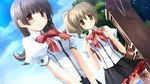  2girls brown_eyes brown_hair game_cg ikegami_akane makiya_kasumi makiya_sumika seifuku with_ribbon 