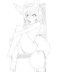  breasts canine chair cute female fox fuyuno hair legs_up looking_at_viewer monochrome nude sitting small_breasts solo 