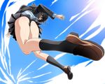  amagami ass black_eyes black_hair from_below kibito_high_school_uniform nanasaki_ai one-piece_swimsuit perspective pleated_skirt school_uniform shino_(comic_penguin_club) short_hair skirt swimsuit swimsuit_under_clothes 