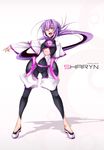  :d arm_behind_back bad_id bad_pixiv_id character_name copyright_name fukai_ryousuke highres long_hair midriff no_socks open_mouth original outstretched_arm pink_eyes purple_hair shadow sharyn smile solo standing vocaloid 