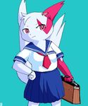  bracelet breifcase face_markings female g-sun hairclip jewelry pink_eyes pok&eacute;mon pok&eacute;morph school_uniform schoolgirl schoolgirl_uniform solo standing tail white zangoose 