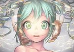  album_cover bad_id bad_pixiv_id bare_shoulders close-up collarbone cover face green_eyes green_hair hands hatsune_miku long_hair looking_at_viewer noco_(adamas) open_mouth solo twintails vocaloid 