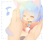  ^_^ animal_ears bad_id bad_pixiv_id blue_hair bow cat_ears cat_tail closed_eyes hair_ornament hairclip hands happy in_palm kemonomimi_mode mahou_shoujo_madoka_magica miki_sayaka minigirl musical_note nochita_shin out_of_frame pov pov_hands smile solo_focus soul_gem tail 
