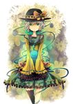  embellished_costume eyeball frills green_eyes hat highres hiyuu_(hiyualice) komeiji_koishi lace ribbon short_hair silver_hair skinny skirt sleeves_past_wrists solo thighhighs third_eye touhou zettai_ryouiki 