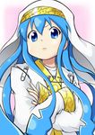  blue_eyes blue_hair can't_be_this_cute cosplay crossed_arms h_one highres ikamusume index index_(cosplay) kousaka_kirino long_hair look-alike nun ore_no_imouto_ga_konna_ni_kawaii_wake_ga_nai parody robe safety_pin season_connection shinryaku!_ikamusume solo tentacle_hair to_aru_majutsu_no_index 