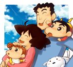  2boys 2girls ^_^ age_difference baby black_hair blush cloud crayon_shin-chan daughter dog eyes_closed family father father_and_son happy long_hair looking_at_viewer mother multiple_boys multiple_girls nohara_himawari nohara_hiroshi nohara_misae nohara_shinnosuke open_mouth outdoors shiina_yuuto shin-chan shiro_(shin-chan) short_hair siblings sky smile son tagm 