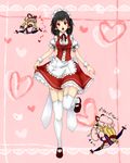  alternate_costume black_hair blonde_hair blush camera enmaided frills garter_straps hair_tubes hakurei_reimu maid maid_headdress mary_janes multiple_girls red_eyes shachizaki shoes thighhighs touhou white_legwear wrist_cuffs yakumo_yukari 