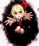  blonde_hair darkness face fangs foreshortening goichi hair_ribbon hands open_mouth outstretched_arms outstretched_hand red_eyes ribbon rumia short_hair solo touhou 