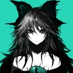  bad_id bad_pixiv_id bare_shoulders black_hair blue_eyes bow expressionless eyelashes face hair_bow long_hair messy_hair monochrome no_nose reiuji_utsuho simple_background solo spot_color third_eye touhou upper_body violence_kumahina 