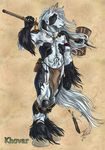  black_white equine hair hammer hooves horse long_fur long_tail medieval solo tail tim_johnson tribal 