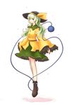  bad_id bad_pixiv_id black_hat eyeball floating full_body green_eyes green_hair green_skirt hat kokotetsu komeiji_koishi long_hair long_sleeves looking_at_viewer simple_background skirt solo third_eye touhou white_background 