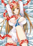  areola_slip areolae blush breasts brown_eyes brown_hair covered_nipples huge_breasts long_hair necktie no_panties original shirt solo takase_muu tentacles white_shirt 