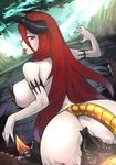  aragami arched_back ass breasts from_behind god_eater god_eater_burst hijiri horns large_breasts long_hair looking_back monster_girl red_hair sideboob solo tail tongue venus_(god_eater) yellow_eyes 