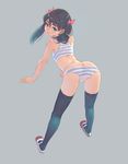  ass bent_over black_hair black_legwear blue_panties from_behind full_body original panties shoes simple_background solo striped striped_panties thighhighs twintails underwear uwabaki weno white_panties 