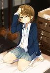  bad_id bad_pixiv_id basketball blush brown_eyes brown_hair hair_down hand_in_hair indoors k-on! pun2 short_hair sitting smile solo tainaka_ritsu undone_necktie vaulting_horse wariza 