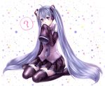  ? ahoge bad_id bad_pixiv_id blue_eyes blue_hair boots detached_sleeves hatsune_miku long_hair mota_(melancholy-red) necktie sitting skirt sleeves_past_wrists solo thigh_boots thighhighs twintails very_long_hair vocaloid wariza 