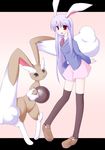 animal_ears black_legwear bunny_ears crossover gen_4_pokemon letterboxed lopunny miyo_(miyomiyo01) pokemon pokemon_(creature) purple_hair red_eyes reisen_udongein_inaba thighhighs touhou 