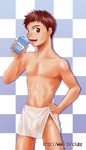 1boy club_z male male_focus red_eyes red_hair solo towel 