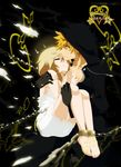  1girl barefoot black_coat_(kingdom_hearts) blonde_hair blue_eyes carrying feet highres kingdom_hearts namine roxas 