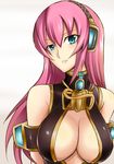  blue_eyes breasts cleavage large_breasts long_hair megane_man megurine_luka pink_hair simple_background smile solo upper_body vocaloid 