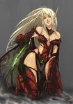  armor blood_elf boots breasts gauntlets glowing glowing_eyes green_eyes ian_olympia kneeling knife large_breasts long_hair long_pointy_ears pointy_ears solo thigh_boots thighhighs warcraft white_hair world_of_warcraft 