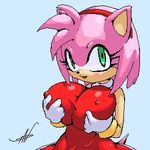  amy_rose big_breasts blush breast_fondling breasts female fondling green_eyes hair hairband hedgehog looking_at_viewer mobian pink pink_hair short_hair solo sonic_(series) standing t03nemesis tail tight_clothing 