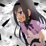  akemi_homura bad_id bad_pixiv_id black_hair hairband injury long_hair magical_girl mahou_shoujo_madoka_magica open_mouth orange_(bibiko) purple_eyes solo tears 