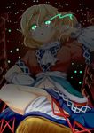  absurdres banderasu blonde_hair breasts from_below glowing glowing_eyes green_eyes highres medium_breasts mizuhashi_parsee open_mouth pointy_ears solo touhou 