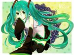  all_fours detached_sleeves green_eyes green_hair hatsune_miku long_hair muki_(xxmk03) necktie skirt sleeves_past_wrists solo thighhighs twintails very_long_hair vocaloid 
