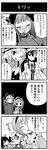  4koma animal_ears bad_id bad_pixiv_id bow braid cat_ears comic greyscale hair_bow hat highres kaenbyou_rin komeiji_koishi komeiji_satori monochrome multiple_girls numako reiuji_utsuho third_eye touhou translation_request twin_braids 